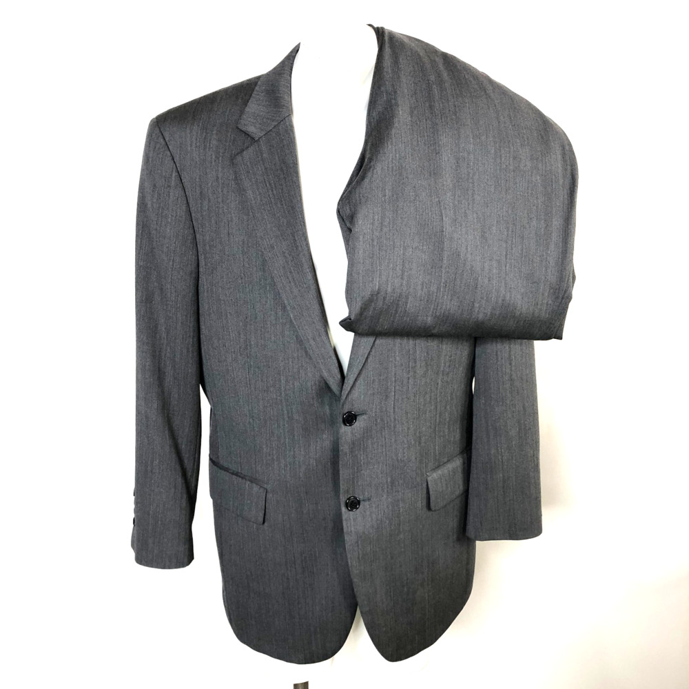 Jos. A Bank 41R 100% Wool Button 2 PC Suit Jacket Pants (Fit 35W 29L) Gray